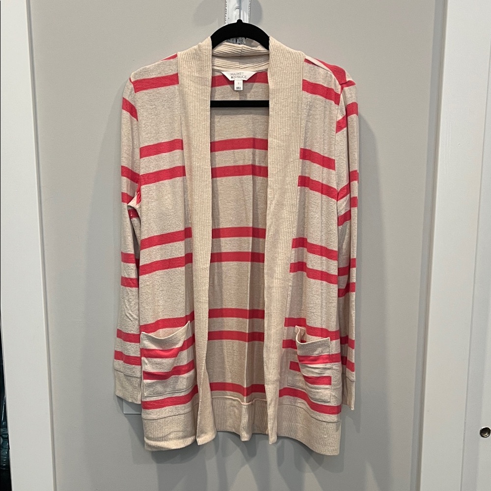 Market & Spruce Beige and Pink Striped Cardigan